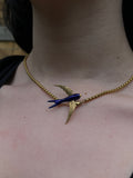 Antique 18K & Enamel Swallow Brooch