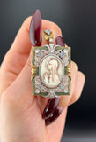 Vintage Art Deco 18K, Diamond, Paste & Celluloid St. Mary Pendant