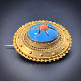 Antique Victorian 12K, Coral & Enamel Etruscan Revival Brooch
