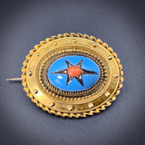 Antique Victorian 12K, Coral & Enamel Etruscan Revival Brooch