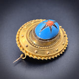 Antique Victorian 12K, Coral & Enamel Etruscan Revival Brooch