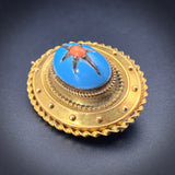 Antique Victorian 12K, Coral & Enamel Etruscan Revival Brooch