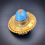 Antique Victorian 12K, Coral & Enamel Etruscan Revival Brooch