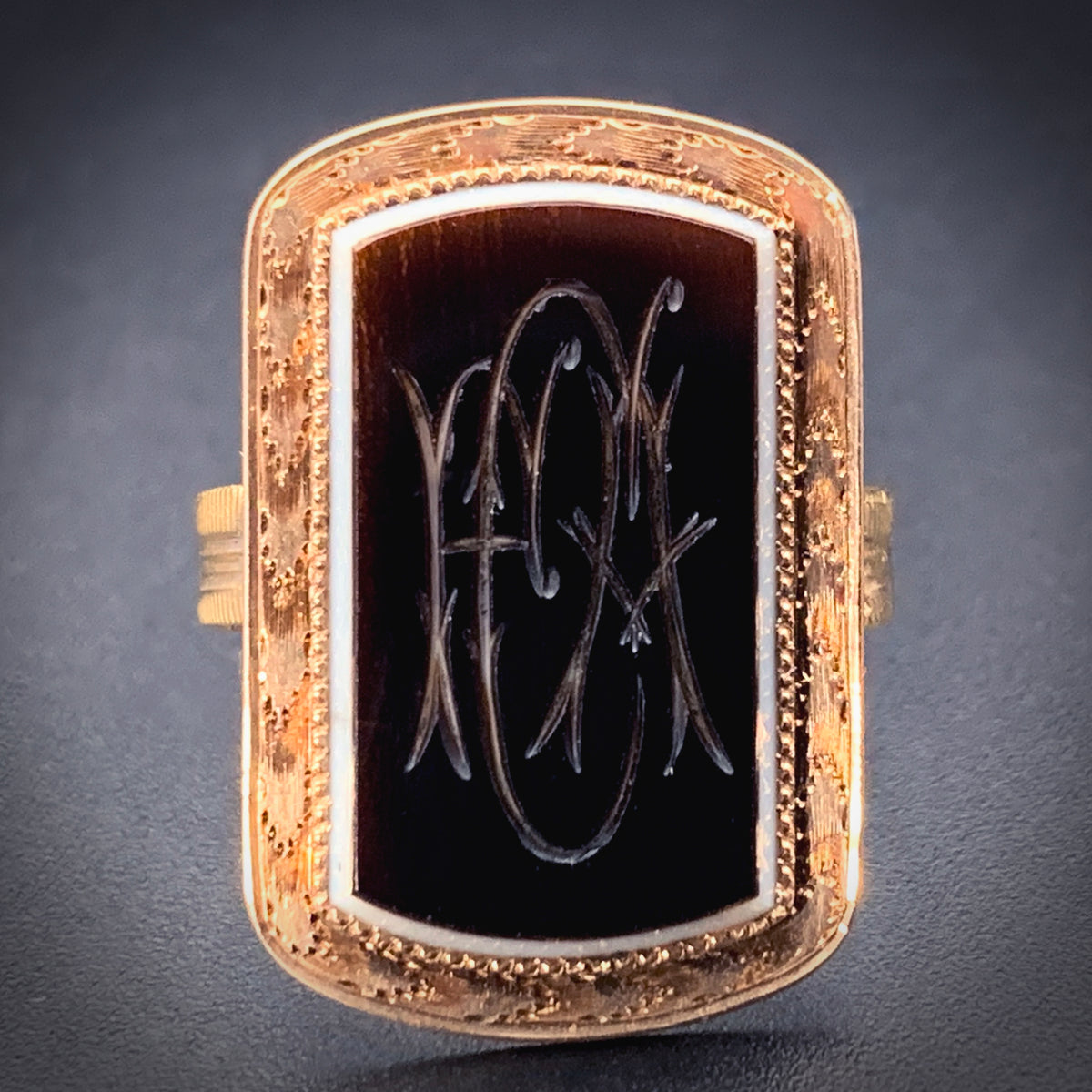 19th INTAGLIO ANTIQUE AGATE DoUBLE Vintage - outlet Carved Monogram Design - Genuine Intaglio - Natural Agate Blue & Black - Antique from France