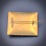 Antique Enamel & Plaited Hair Mourning Brooch In Gold Over Silver