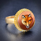 Antique 14K, Gilt & Hand Painted Fox Conversion Ring