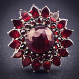 Antique 9K & Bohemian Garnet Cluster Flower Ring