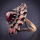 Antique 9K & Bohemian Garnet Cluster Flower Ring