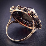 Antique 9K & Bohemian Garnet Cluster Flower Ring