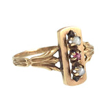 Antique French 18K, Garnet & Pearl Ring
