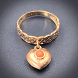 Antique 9K & Coral Heart Charm Ring