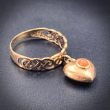 Antique 9K & Coral Heart Charm Ring