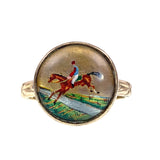 Antique 9K, 14K & Glass Essex Crystal Horse Conversion Ring