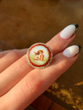 Antique German Sterling Silver & Hand Painted Porcelain Enamel Putto Brooch
