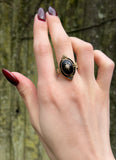 Antique 12K, Onyx, Seed Pearl & Enamel Ring