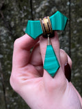 Antique 14K & Malachite Bow Brooch