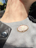 Antique 10K & Carved Conch Shell Cameo Nyx Brooch