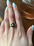 Antique 15K, Seed Pearl & Enamel Ivy Leaf Mourning Ring