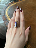 Estate 14K, Pearl & Enamel Navette Ring