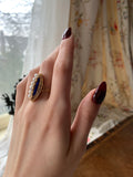 Estate 14K, Pearl & Enamel Navette Ring