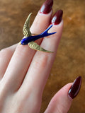 Antique 18K & Enamel Swallow Brooch