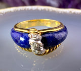 Vintage 18K, Lapis & Diamond Ring
