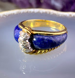 Vintage 18K, Lapis & Diamond Ring