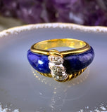 Vintage 18K, Lapis & Diamond Ring