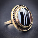 Antique 10K & Banded Agate Ring
