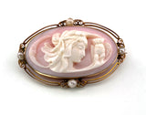 Antique 10K & Carved Conch Shell Cameo Nyx Brooch
