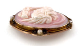 Antique 10K & Carved Conch Shell Cameo Nyx Brooch
