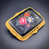Antique 18K & Hand Painted Enamel Floral Brooch