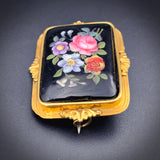 Antique 18K & Hand Painted Enamel Floral Brooch