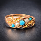 Antique English 9K, Turquoise & Seed Pearl Ring