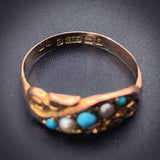 Antique English 9K, Turquoise & Seed Pearl Ring