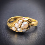 SOLD Antique 18K, Garnet & Seed Pearl Snake Ring