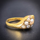 SOLD Antique 18K, Garnet & Seed Pearl Snake Ring