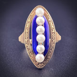 Estate 14K, Pearl & Enamel Navette Ring