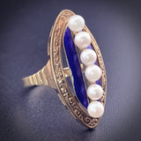 Estate 14K, Pearl & Enamel Navette Ring