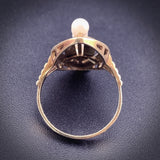 Estate 14K, Pearl & Enamel Navette Ring