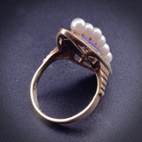 Estate 14K, Pearl & Enamel Navette Ring
