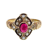 SOLD Antique 15K, Ruby & Seed Pearl Ring