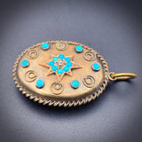 Antique 15K, Diamond & Persian Turquoise Locket Back Pendant