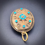 Antique 15K, Diamond & Persian Turquoise Locket Back Pendant