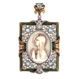 Vintage Art Deco 18K, Diamond, Paste & Celluloid St. Mary Pendant