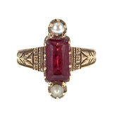 SOLD  Antique 15K, Garnet & Seed Pearl Ring