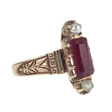 SOLD  Antique 15K, Garnet & Seed Pearl Ring