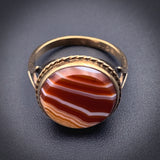 Antique 9K & Banded Agate Ring