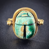 Antique 14K & Faience Scarab Flip Ring