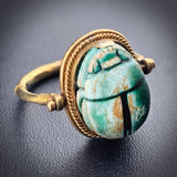 Antique 14K & Faience Scarab Flip Ring